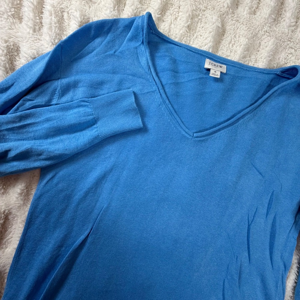 J.Crew Womens Blue V-Neck Linen Blend Button Side Tunic Sweater S